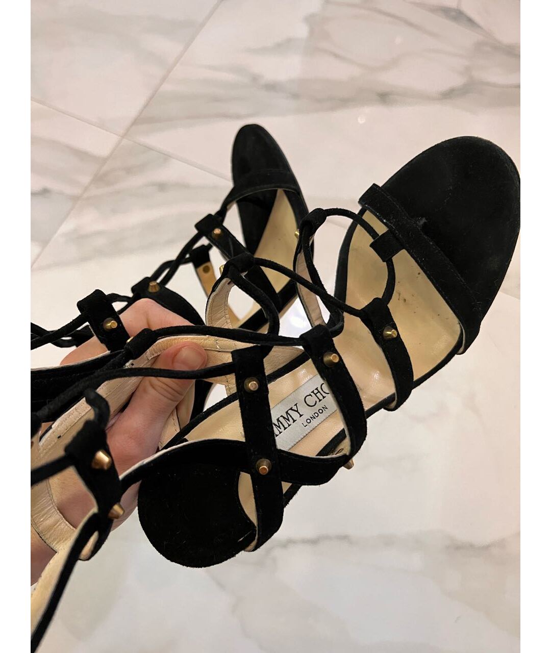 JIMMY CHOO Черные замшевые босоножки, фото 4