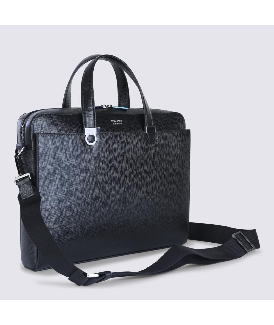 FERRAGAMO Черная кожаная сумка тоут, фото 2