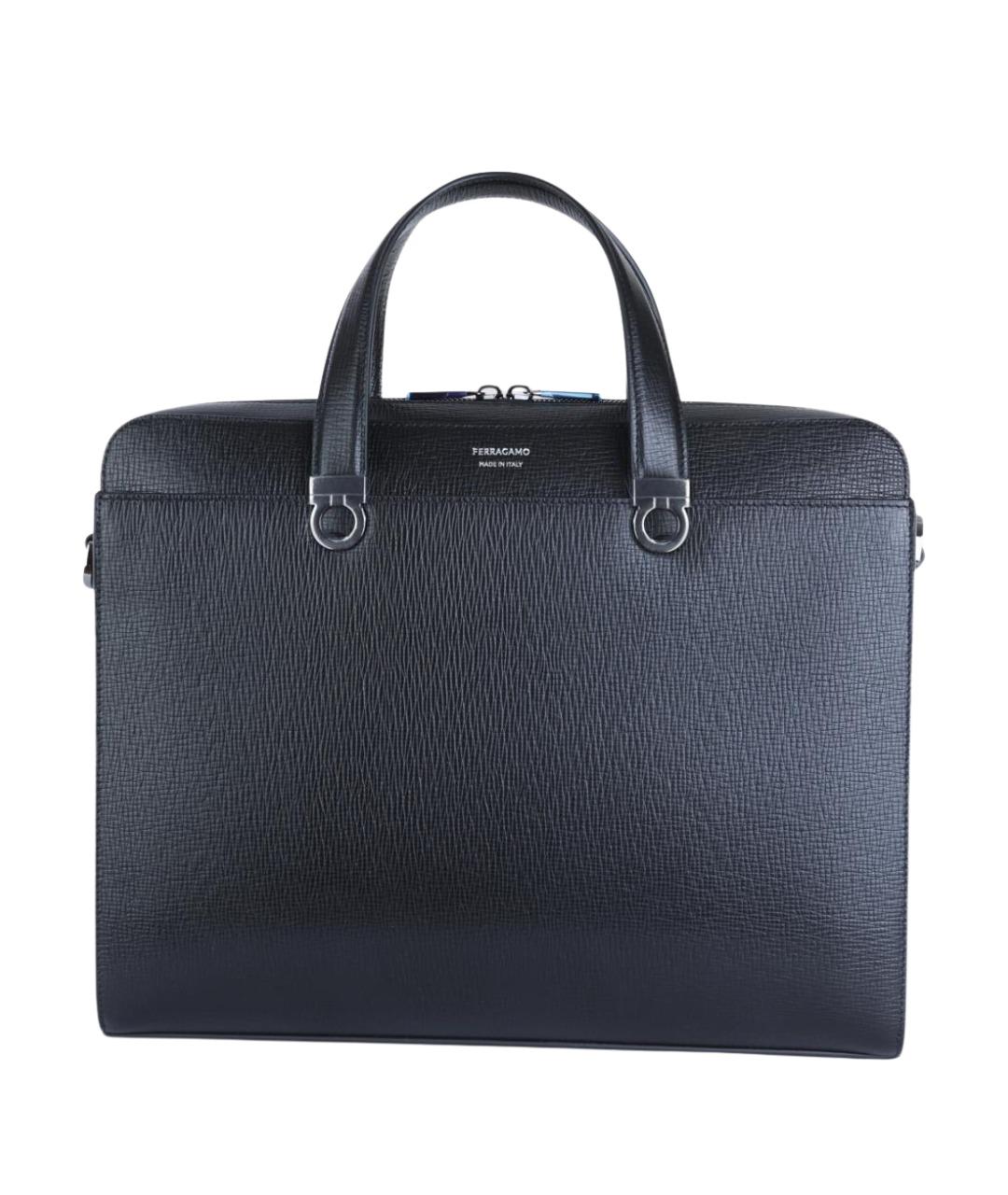 FERRAGAMO Черная кожаная сумка тоут, фото 1