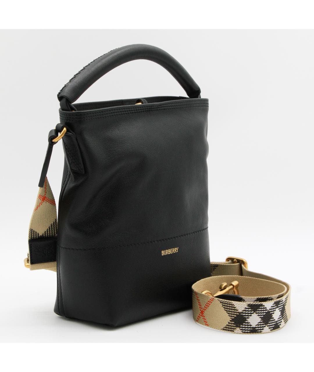 BURBERRY Черная кожаная сумка с короткими ручками, фото 2