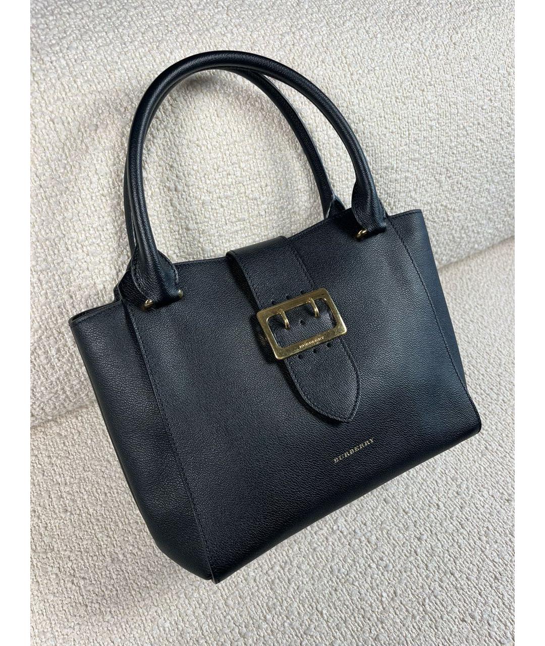 BURBERRY Черная кожаная сумка с короткими ручками, фото 2