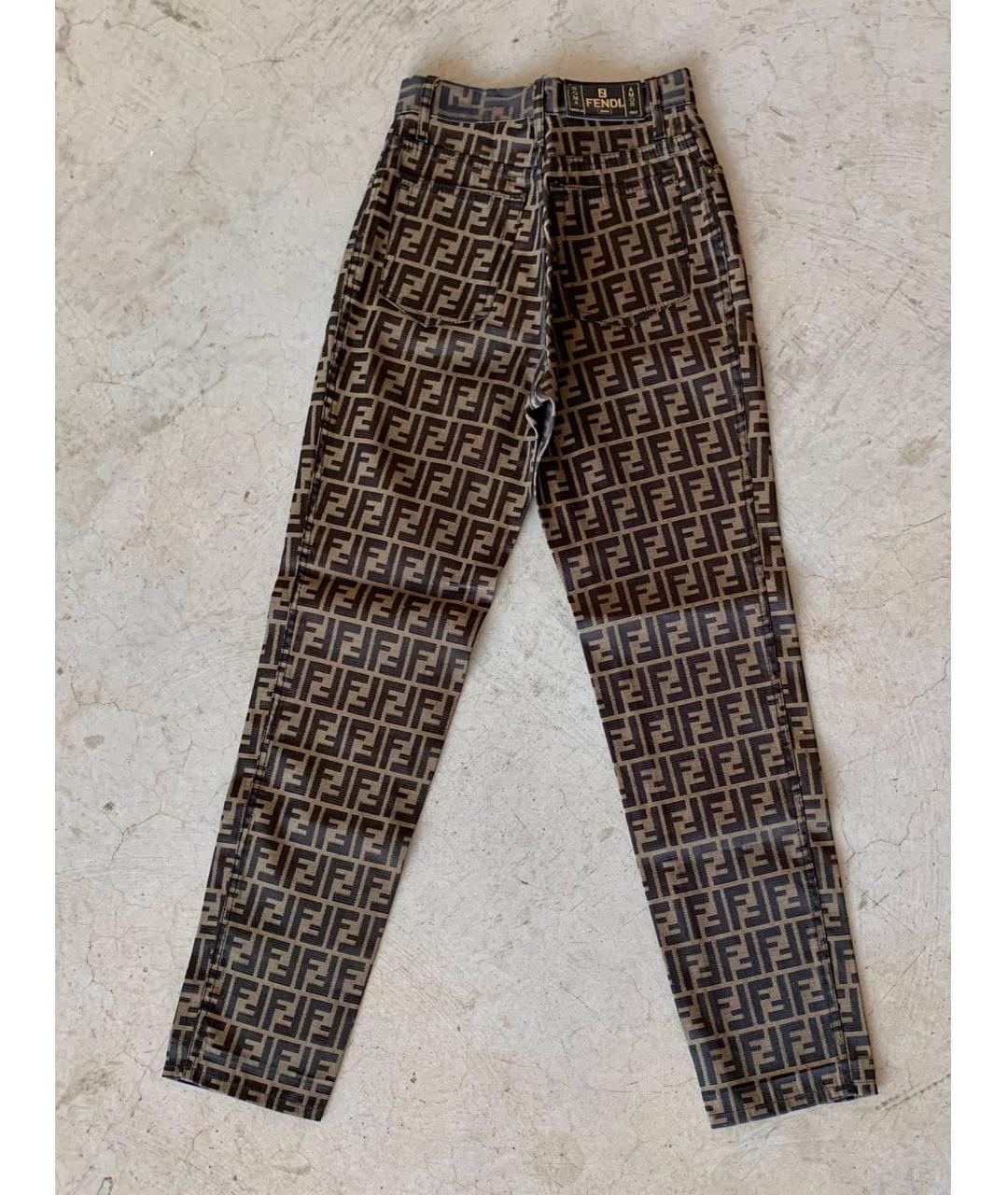 FENDI Коричневые хлопко-полиэстеровые джинсы слим, фото 3