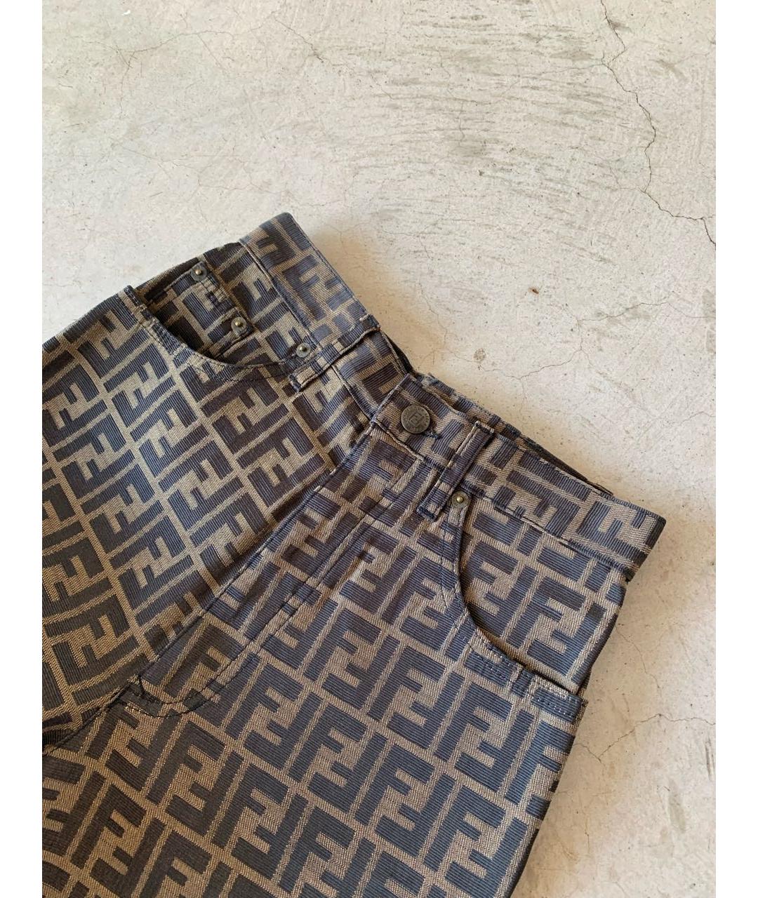 FENDI Коричневые хлопко-полиэстеровые джинсы слим, фото 4