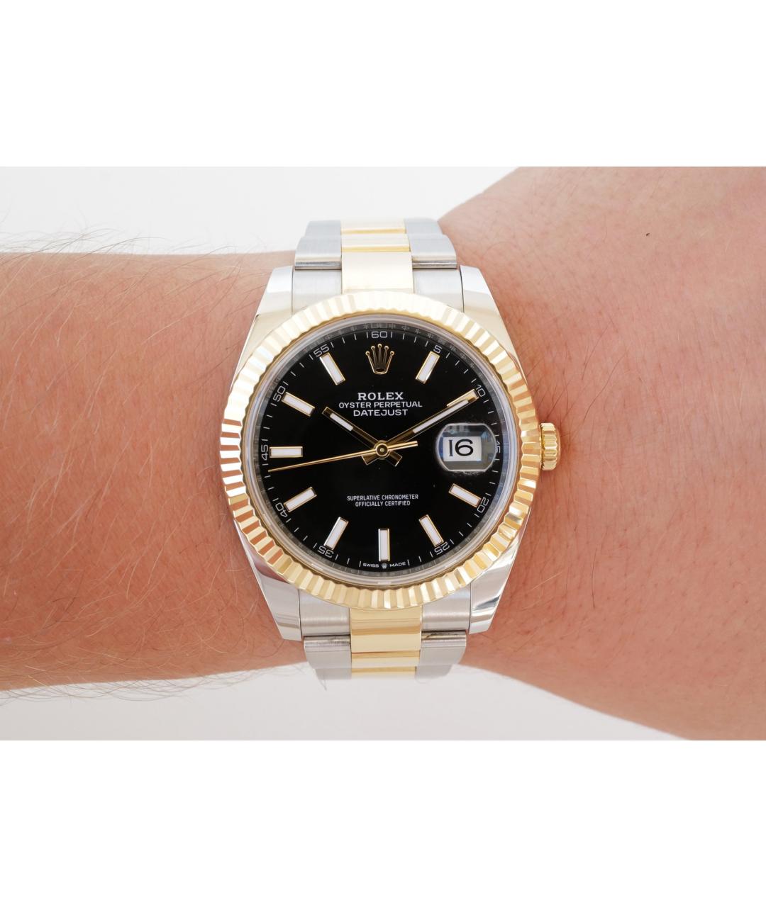 ROLEX Черные часы из желтого золота, фото 4