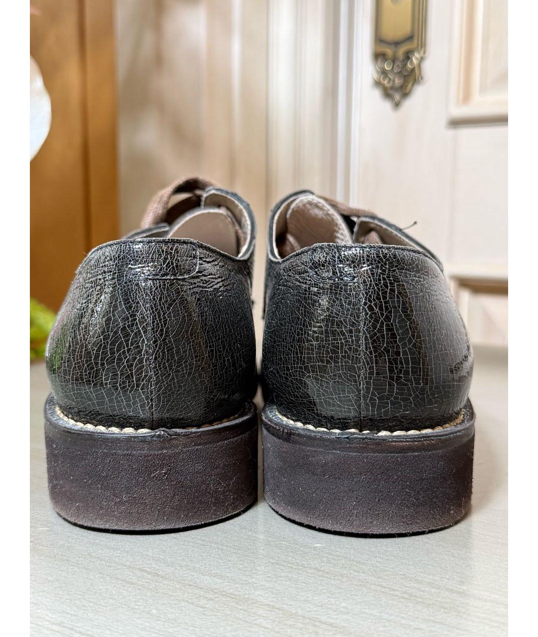 BRUNELLO CUCINELLI Антрацитовые брогги и оксфорды из лакированной кожи, фото 3