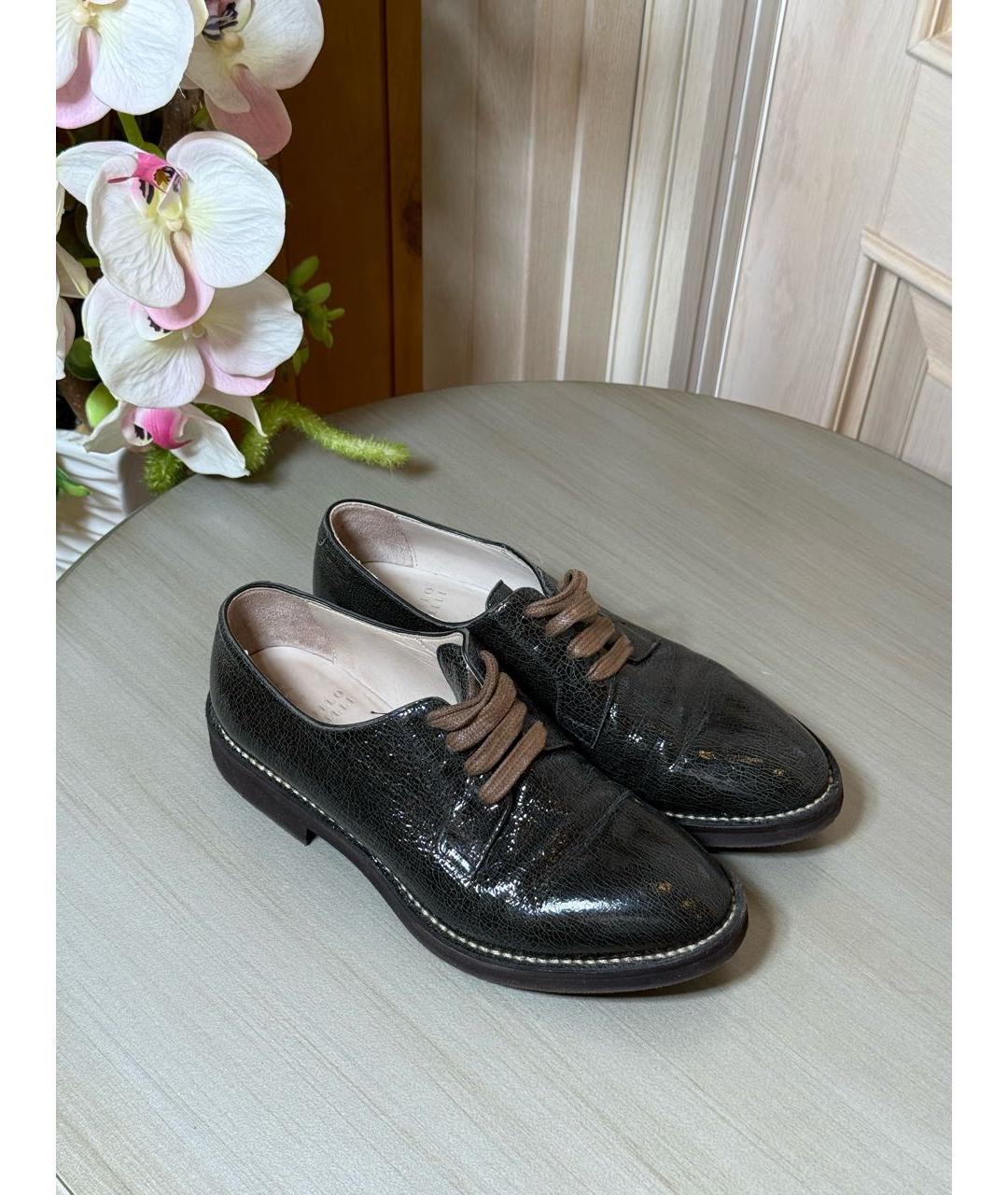 BRUNELLO CUCINELLI Антрацитовые брогги и оксфорды из лакированной кожи, фото 8