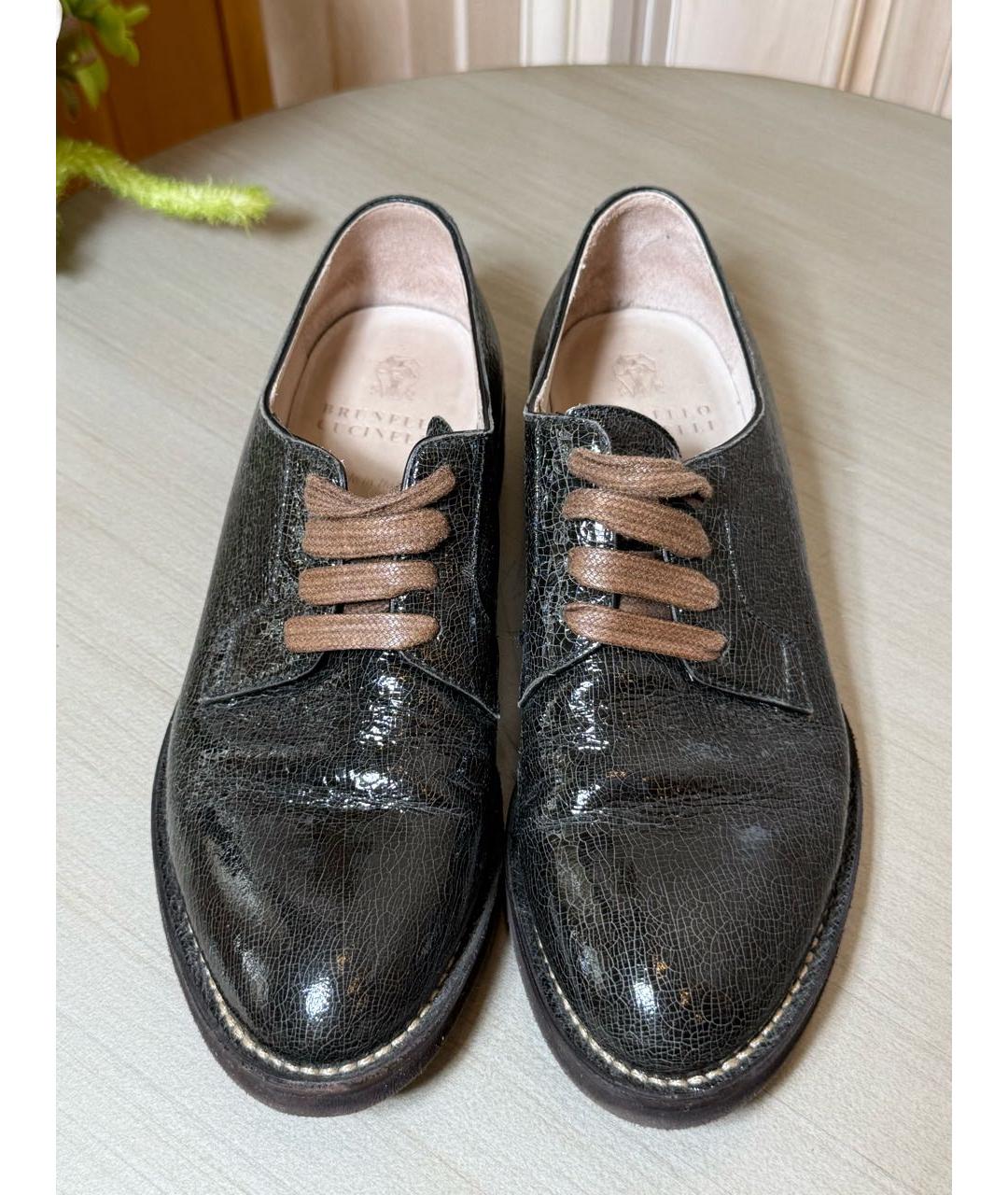 BRUNELLO CUCINELLI Антрацитовые брогги и оксфорды из лакированной кожи, фото 4