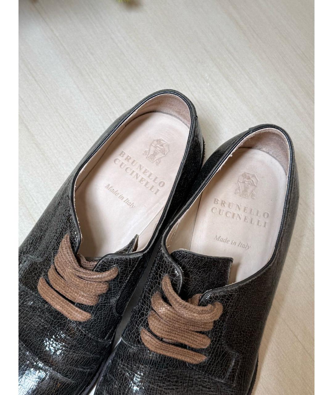 BRUNELLO CUCINELLI Антрацитовые брогги и оксфорды из лакированной кожи, фото 5