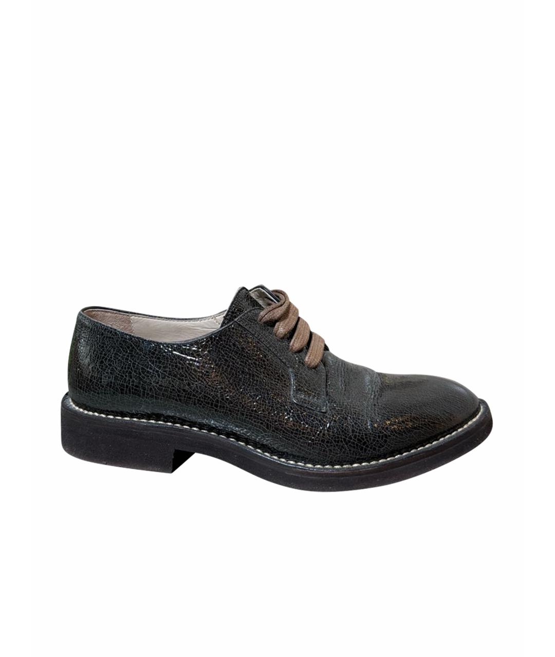 BRUNELLO CUCINELLI Антрацитовые брогги и оксфорды из лакированной кожи, фото 1