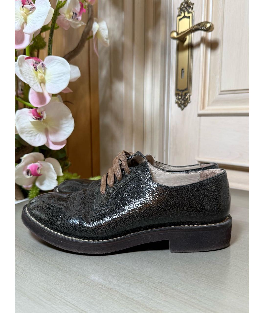 BRUNELLO CUCINELLI Антрацитовые брогги и оксфорды из лакированной кожи, фото 2