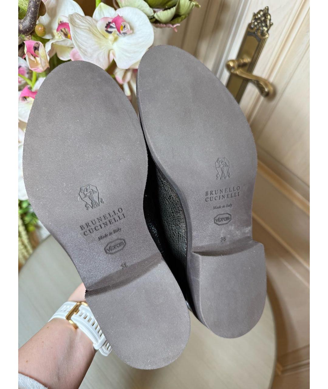 BRUNELLO CUCINELLI Антрацитовые брогги и оксфорды из лакированной кожи, фото 6