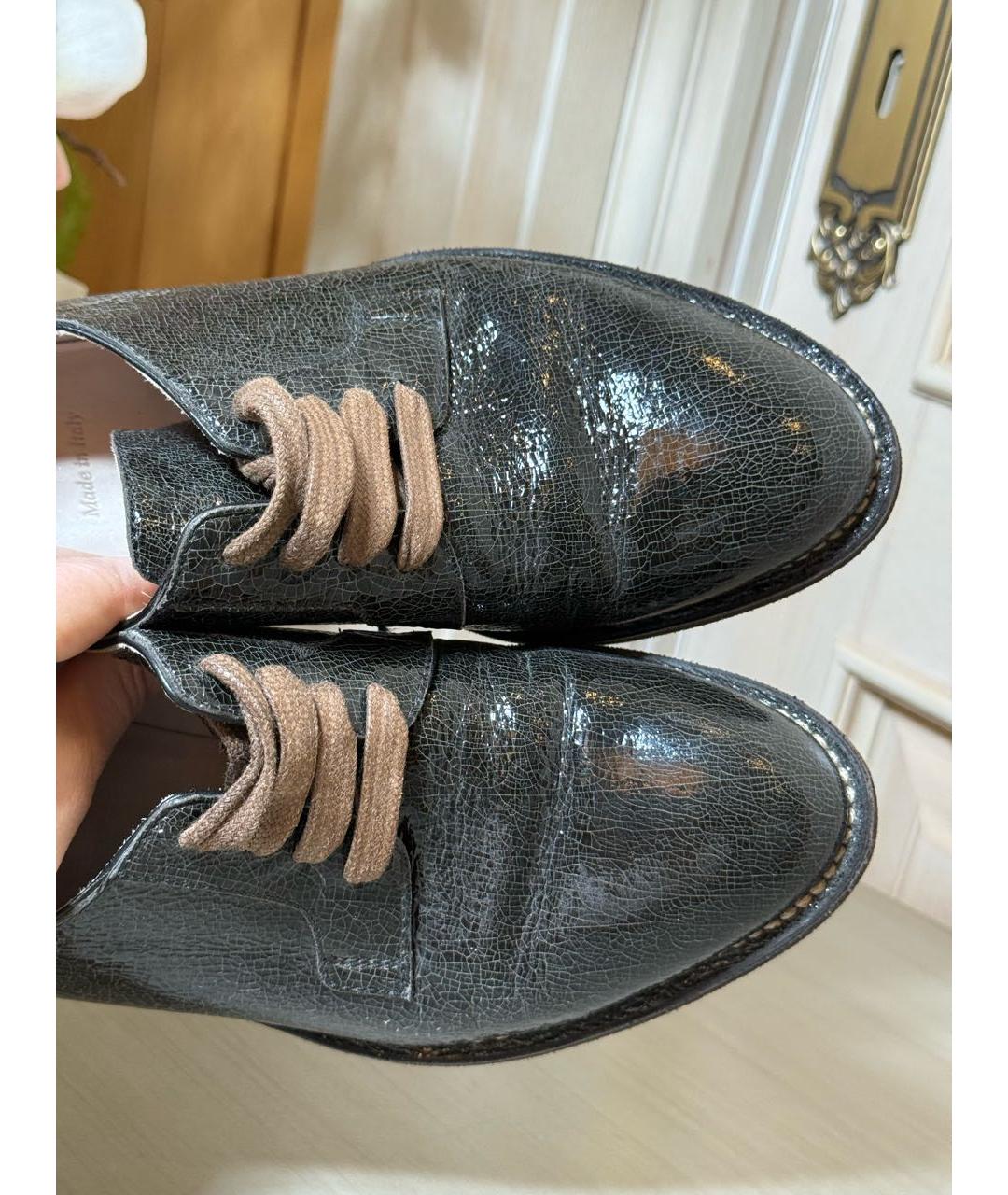 BRUNELLO CUCINELLI Антрацитовые брогги и оксфорды из лакированной кожи, фото 7