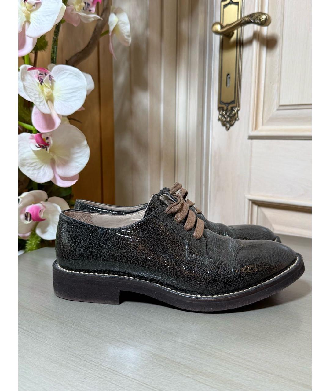 BRUNELLO CUCINELLI Антрацитовые брогги и оксфорды из лакированной кожи, фото 9
