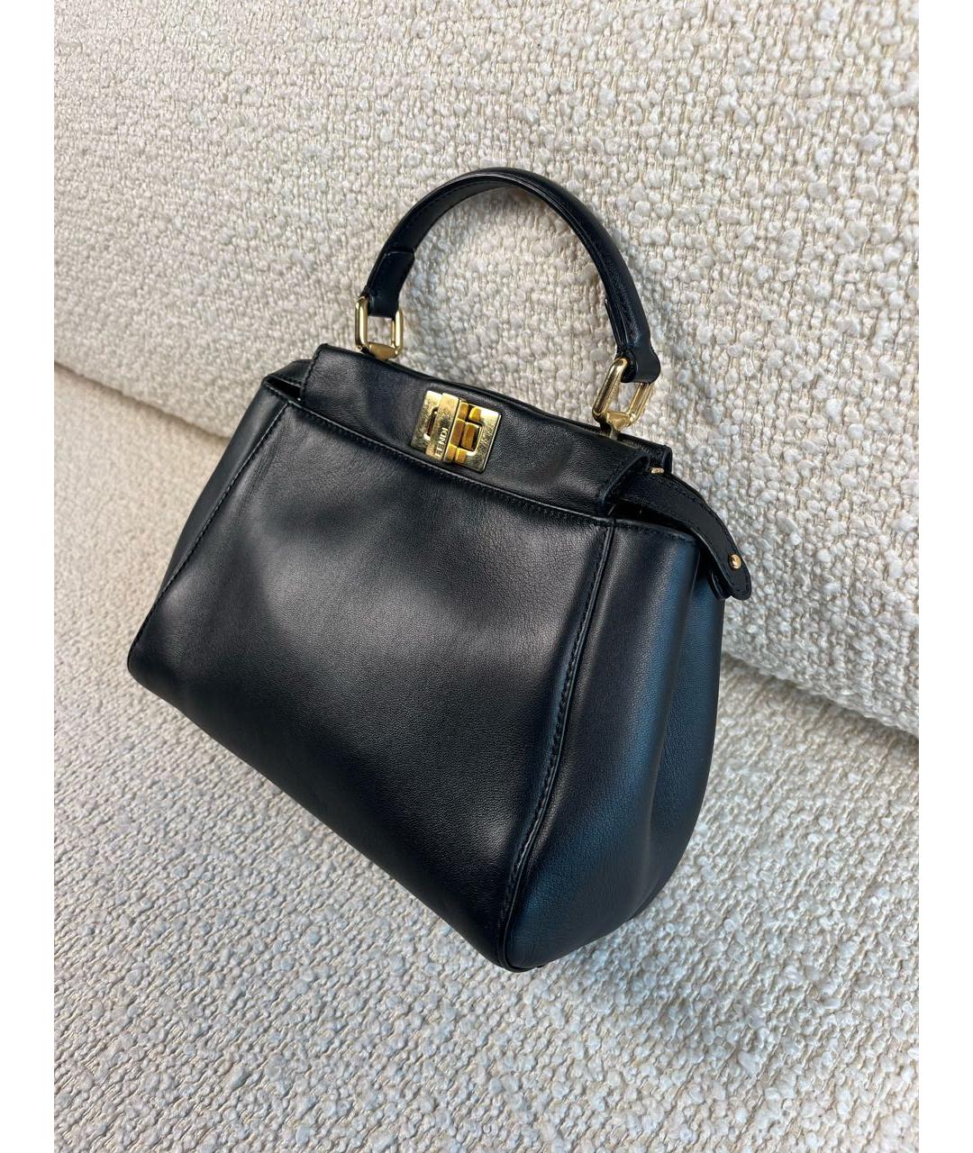 FENDI Черная кожаная сумка с короткими ручками, фото 5
