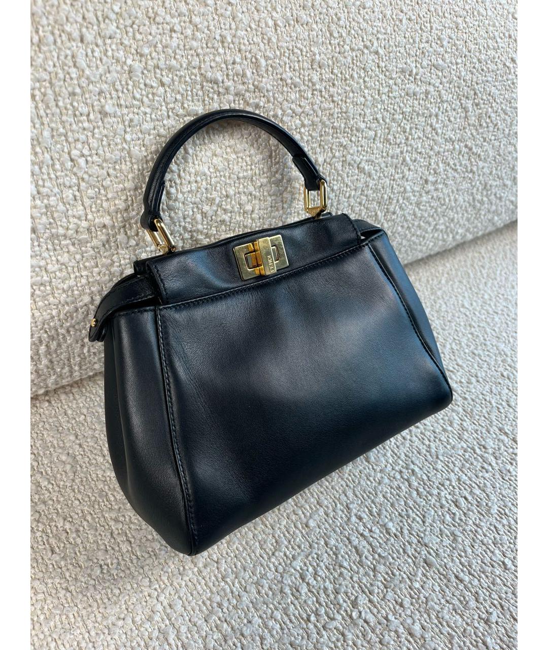 FENDI Черная кожаная сумка с короткими ручками, фото 2