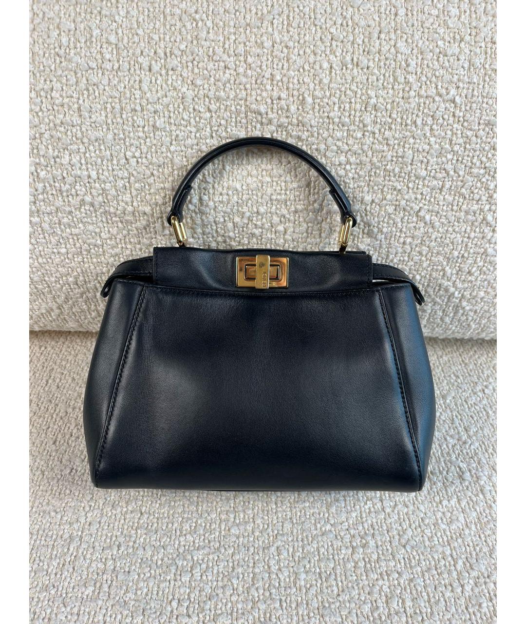 FENDI Черная кожаная сумка с короткими ручками, фото 9