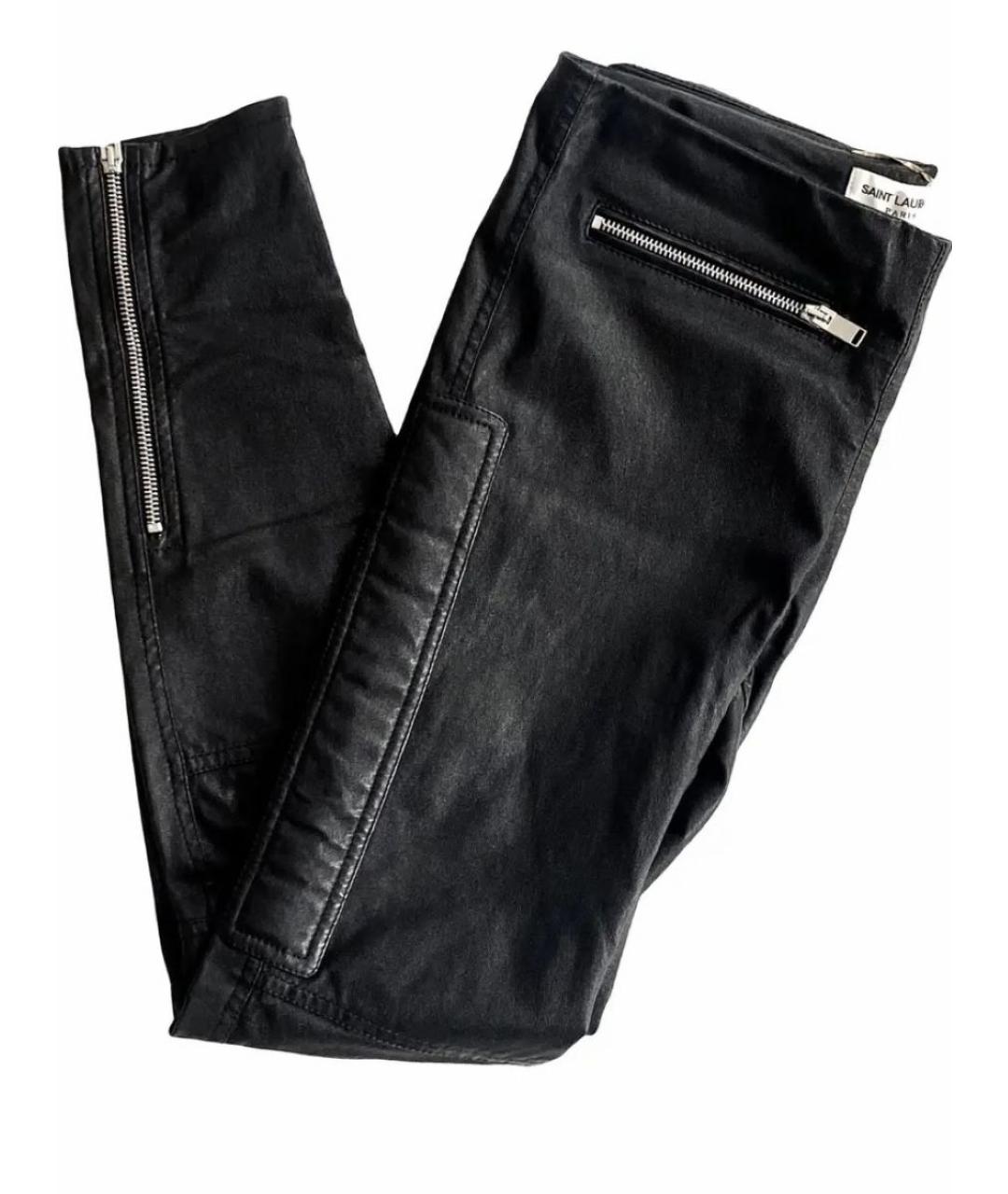 SAINT LAURENT Черные кожаные брюки узкие, фото 3