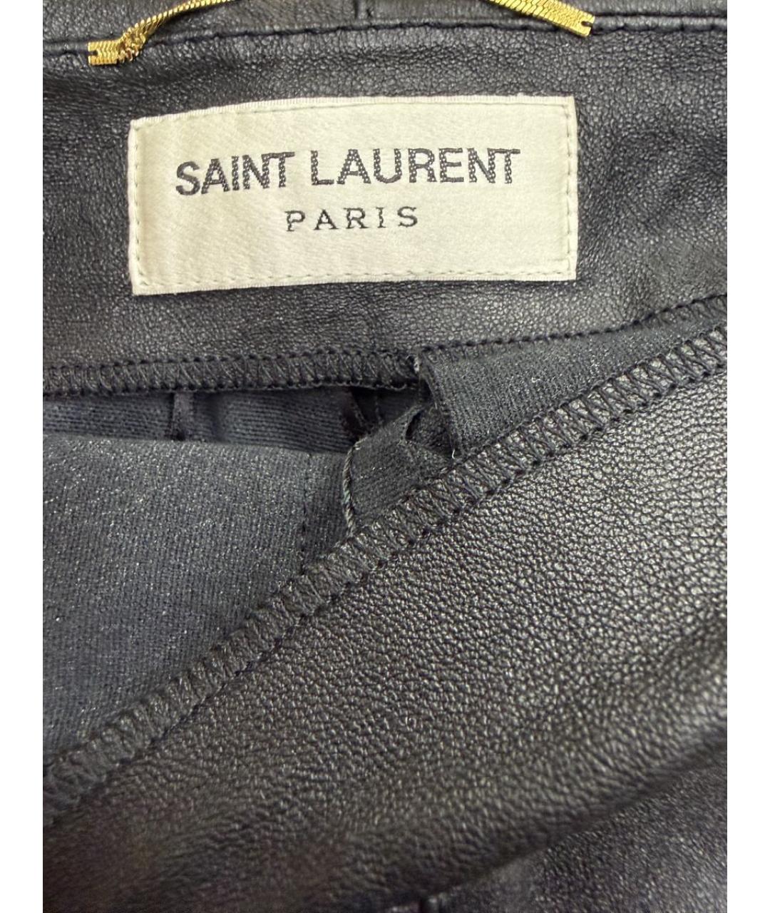 SAINT LAURENT Черные кожаные брюки узкие, фото 4