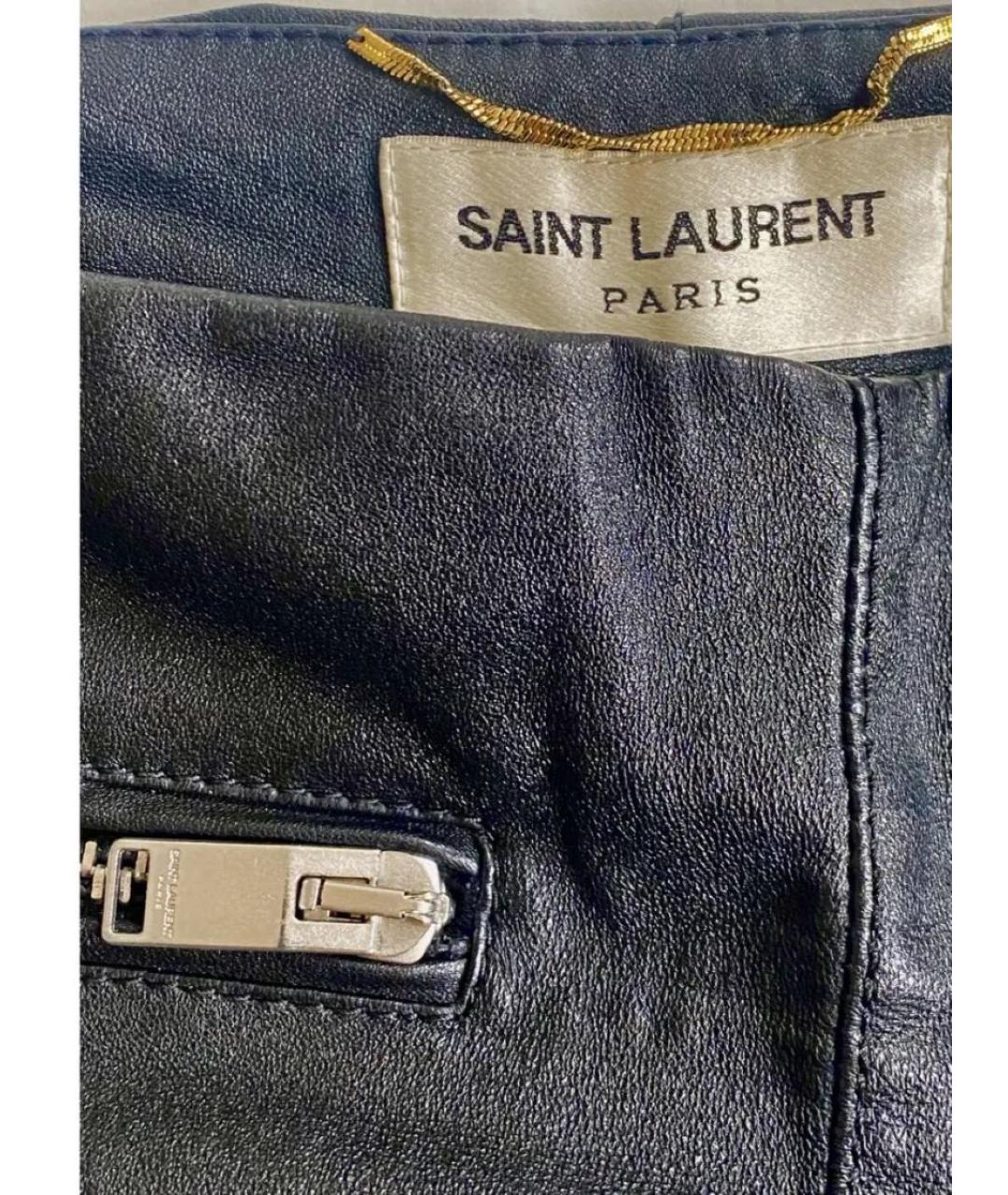 SAINT LAURENT Черные кожаные брюки узкие, фото 5