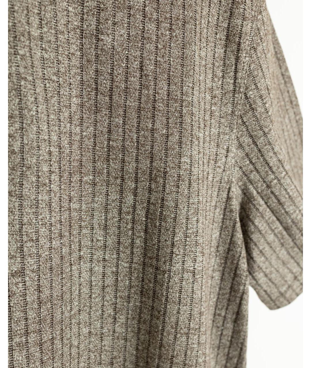 BRUNELLO CUCINELLI Коричневое хлопко-льняное поло с коротким рукавом, фото 4