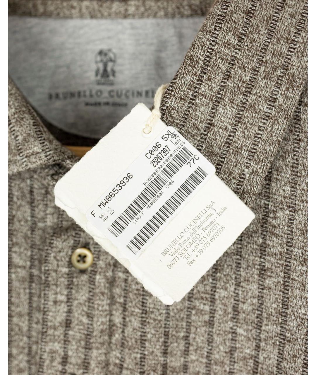 BRUNELLO CUCINELLI Коричневое хлопко-льняное поло с коротким рукавом, фото 3