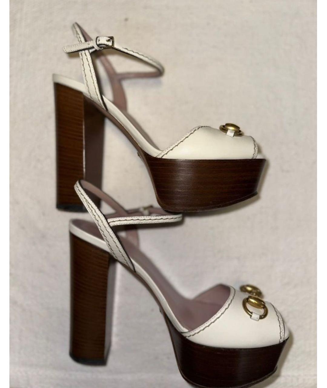 GUCCI Белые кожаные босоножки, фото 5