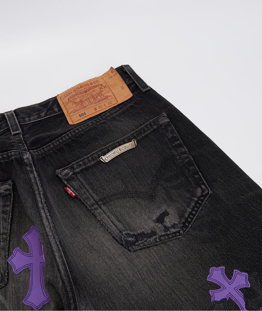 CHROME HEARTS Черные хлопковые прямые джинсы, фото 2