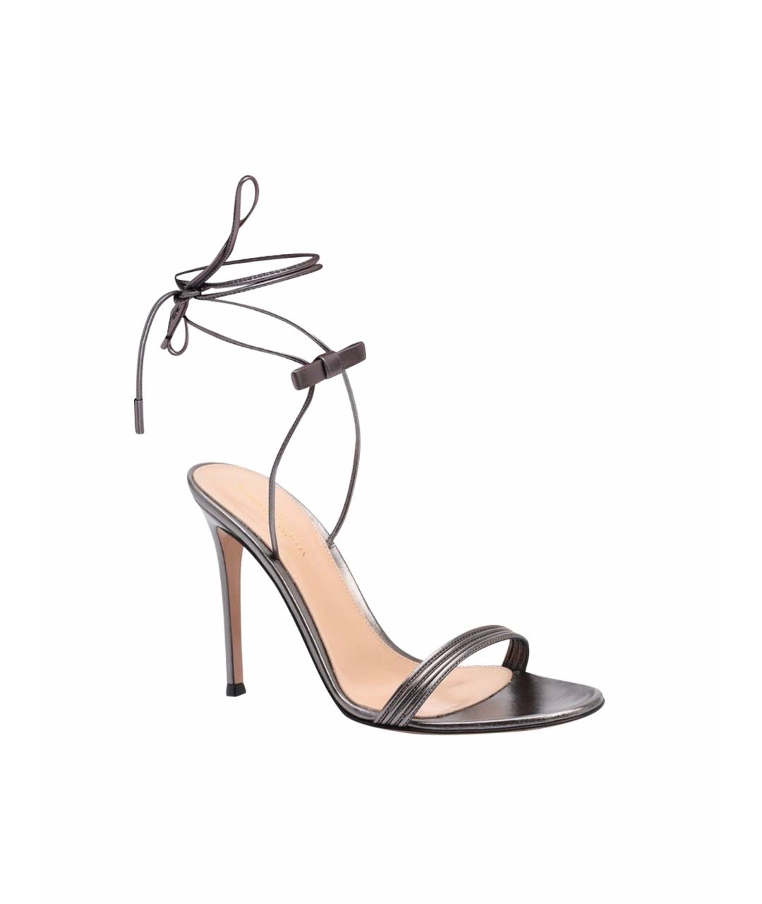 GIANVITO ROSSI Серебряные кожаные босоножки, фото 1