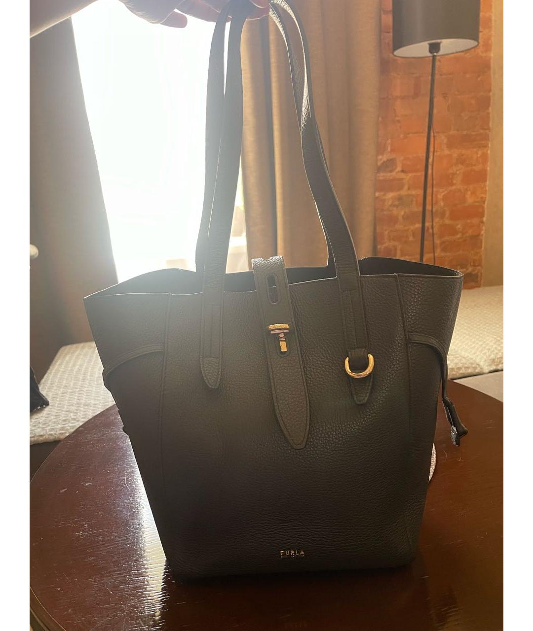 FURLA Черная кожаная сумка тоут, фото 2