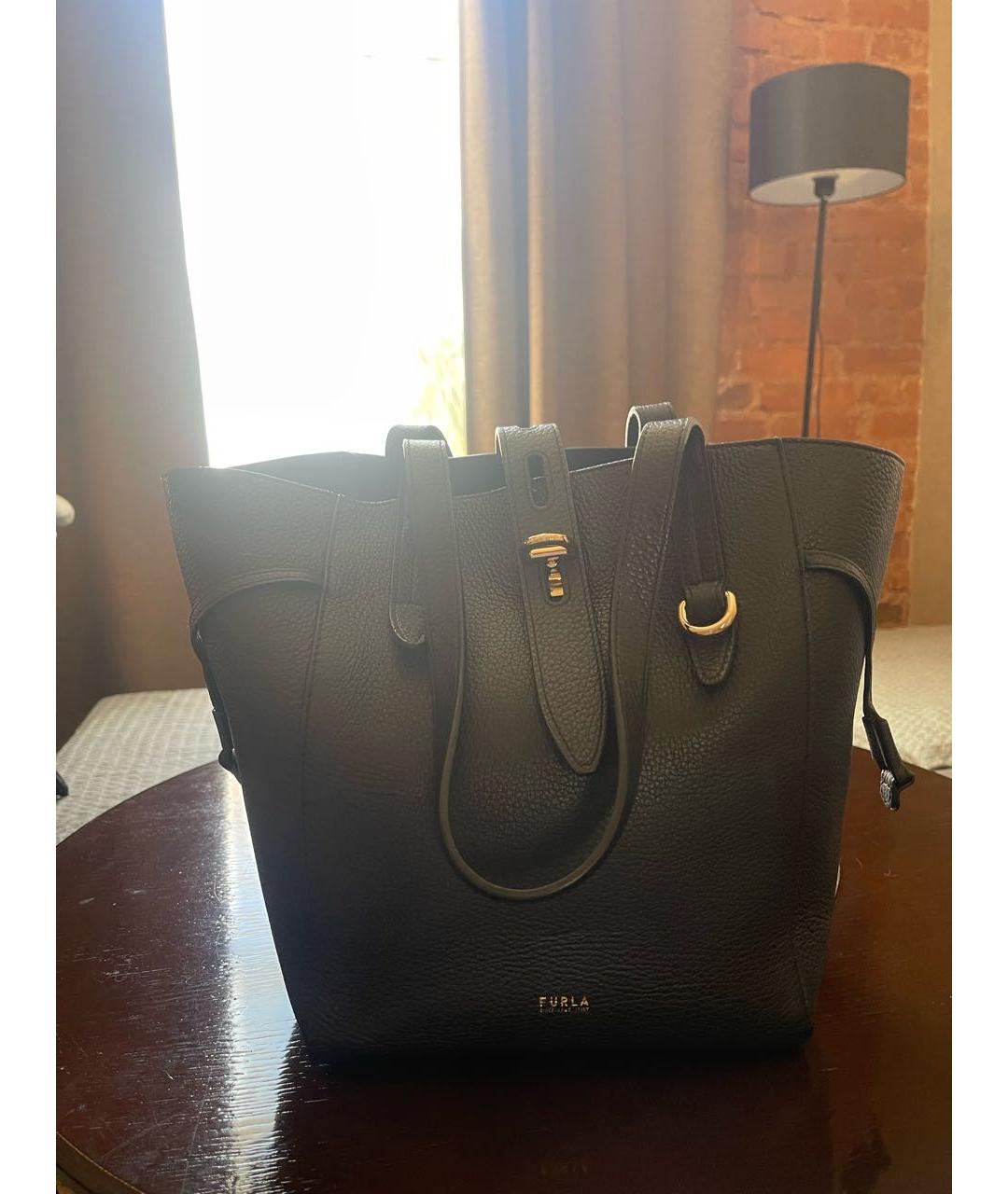 FURLA Черная кожаная сумка тоут, фото 9