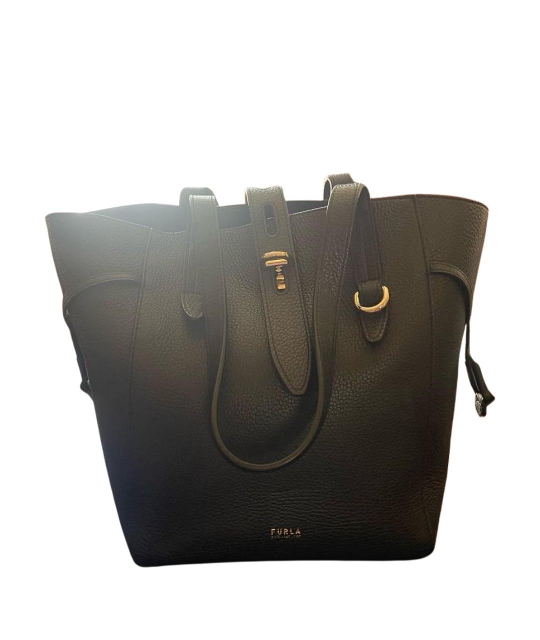 FURLA Черная кожаная сумка тоут, фото 1