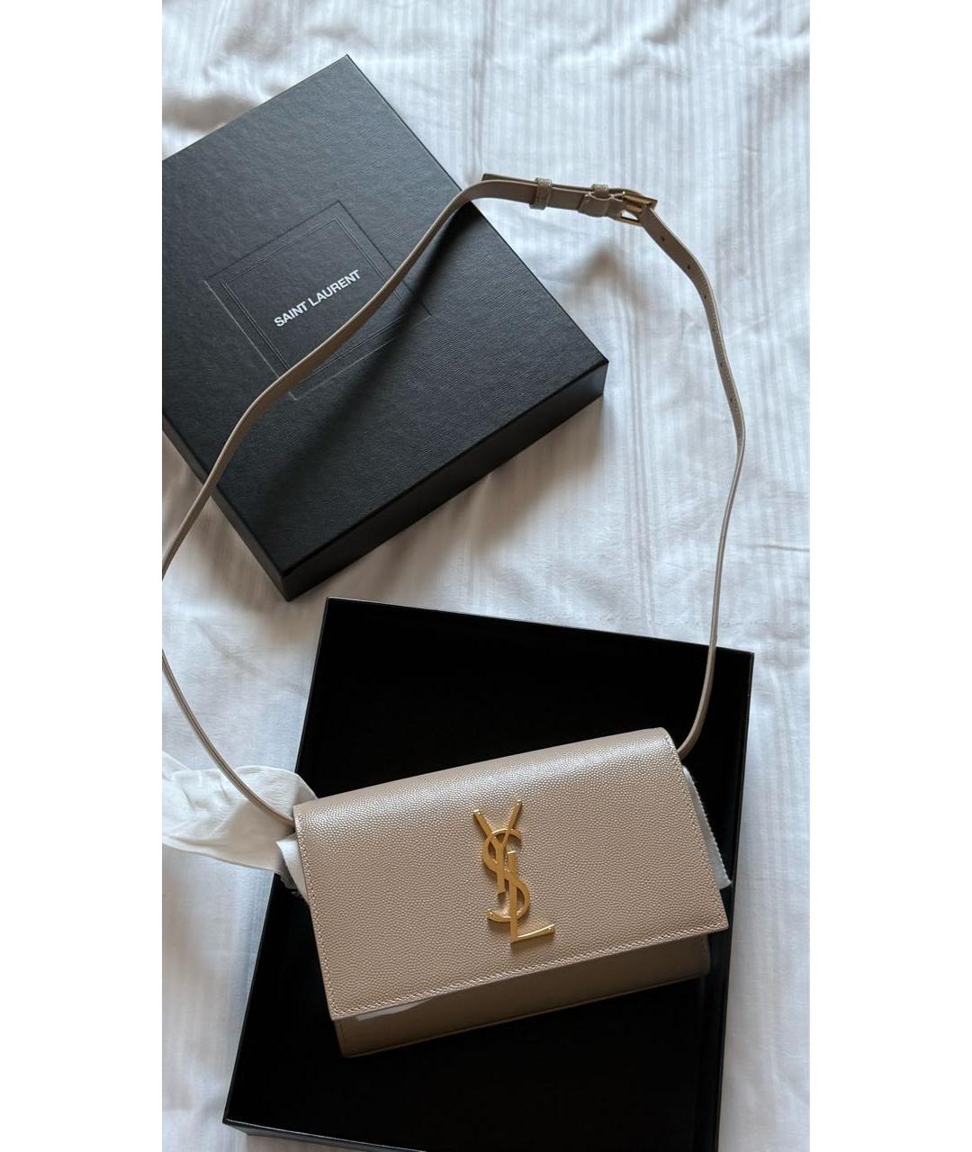 SAINT LAURENT Бежевая кожаная поясная сумка, фото 8