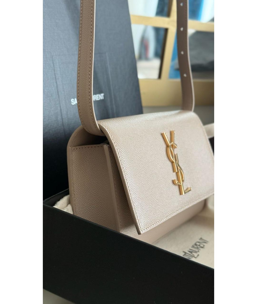 SAINT LAURENT Бежевая кожаная поясная сумка, фото 3