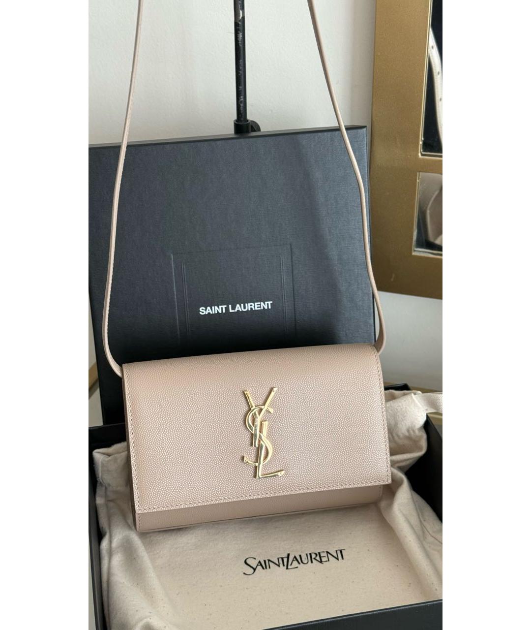 SAINT LAURENT Бежевая кожаная поясная сумка, фото 2
