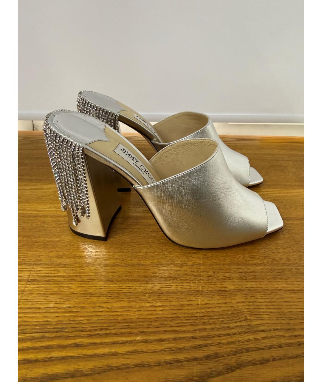 JIMMY CHOO Серебряные кожаные мюли, фото 3