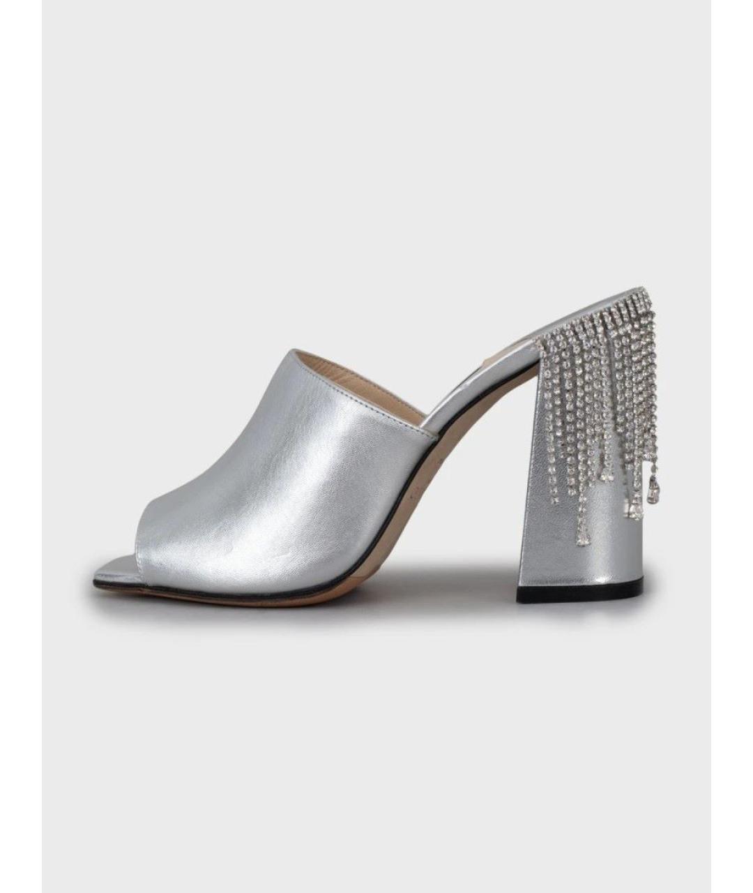 JIMMY CHOO Серебряные кожаные мюли, фото 10