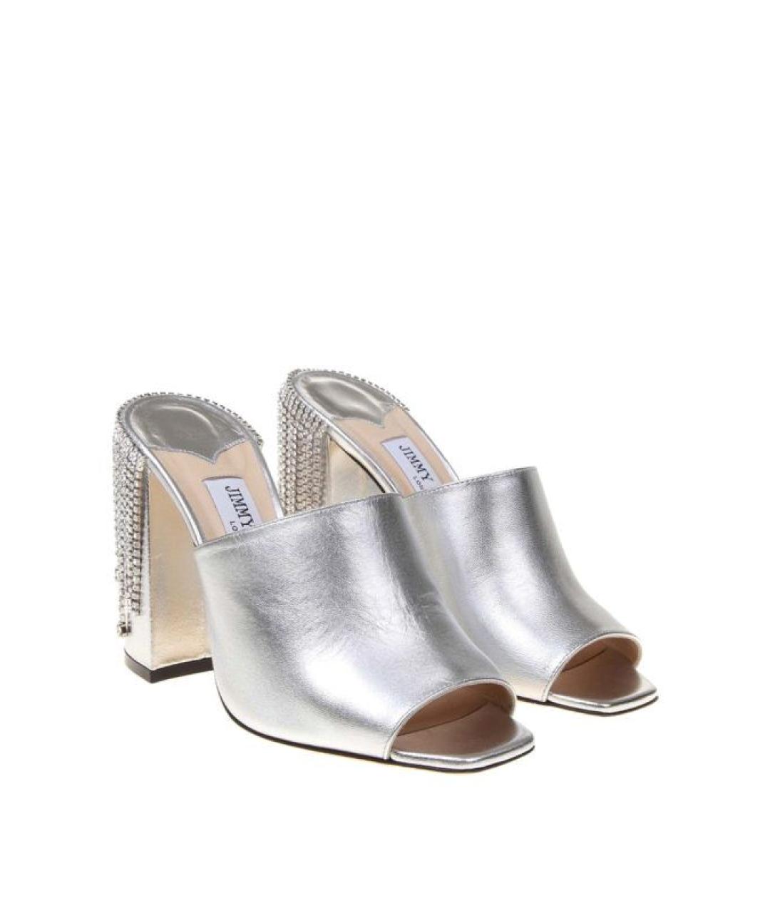JIMMY CHOO Серебряные кожаные мюли, фото 8