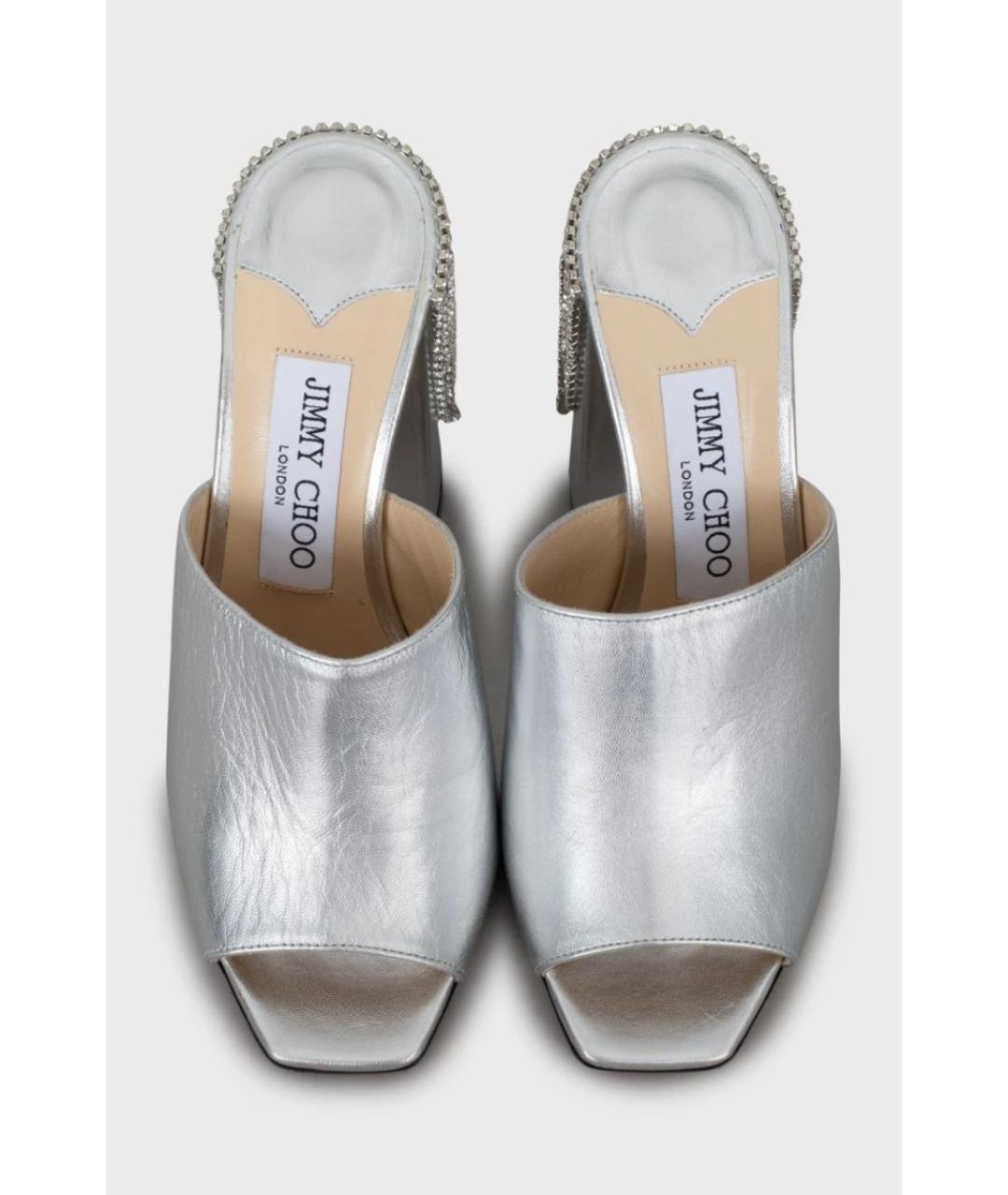 JIMMY CHOO Серебряные кожаные мюли, фото 9