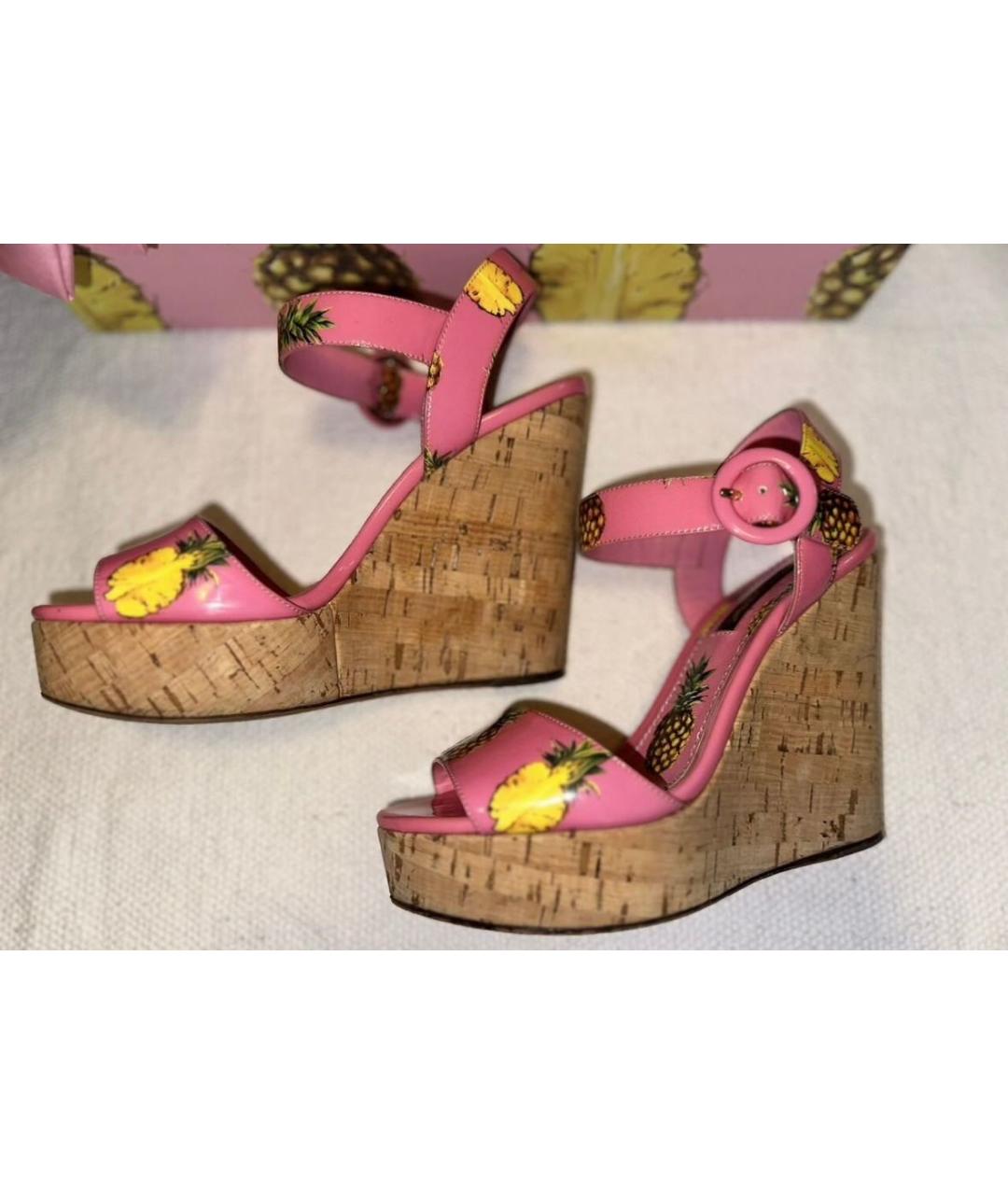 DOLCE&GABBANA Розовые кожаные босоножки, фото 5