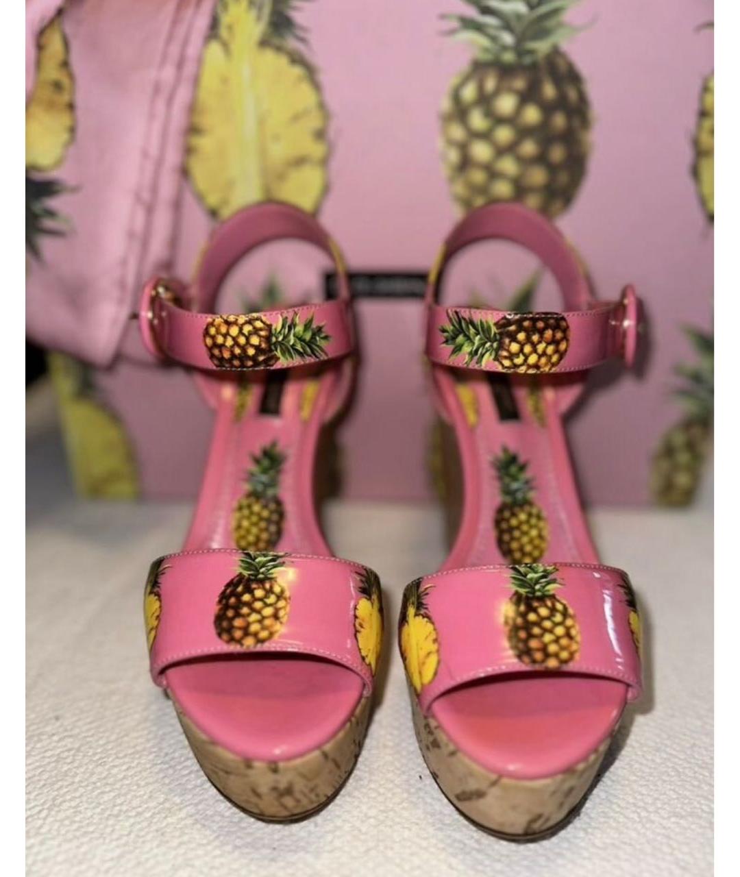 DOLCE&GABBANA Розовые кожаные босоножки, фото 3