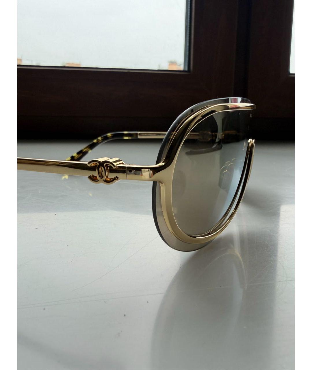 CHANEL Золотые металлические солнцезащитные очки, фото 4