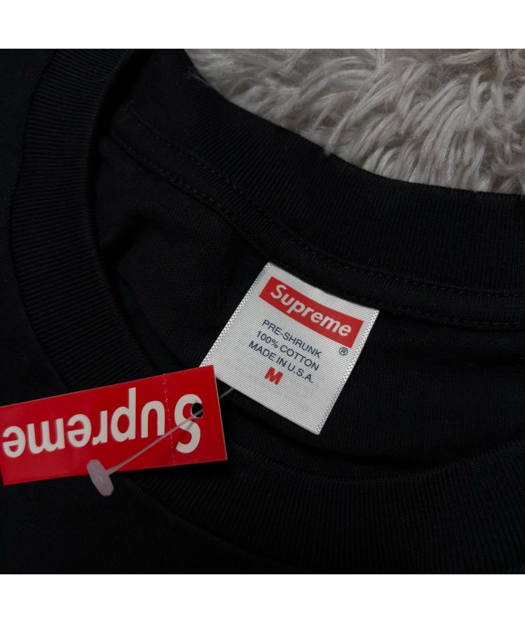 SUPREME Черная хлопковая футболка, фото 2