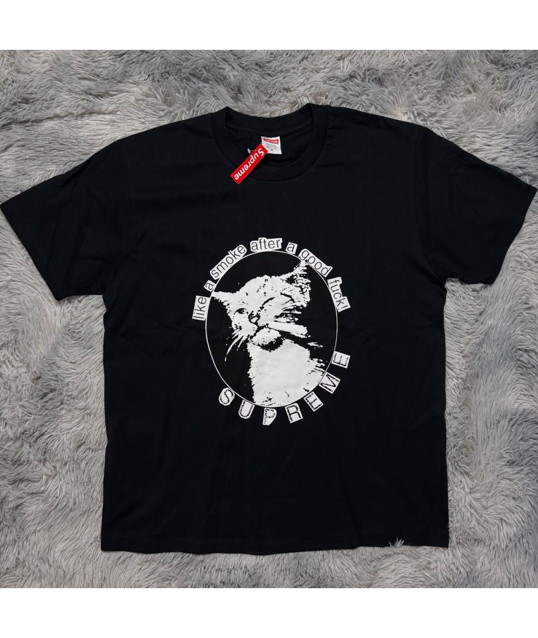 SUPREME Черная хлопковая футболка, фото 4