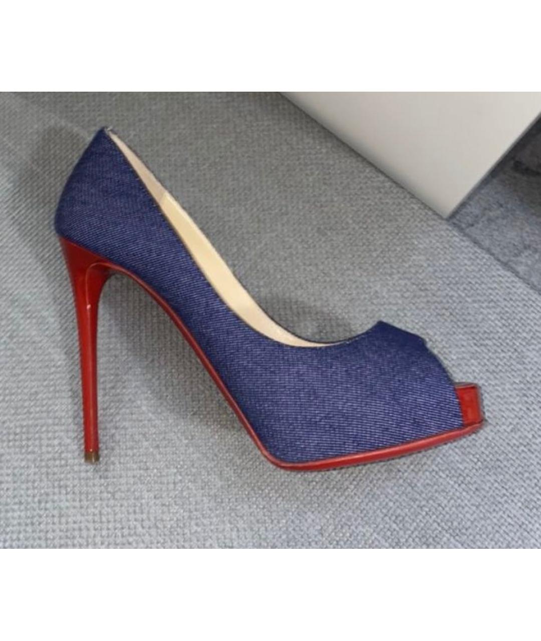 CHRISTIAN LOUBOUTIN Темно-синие текстильные туфли, фото 3