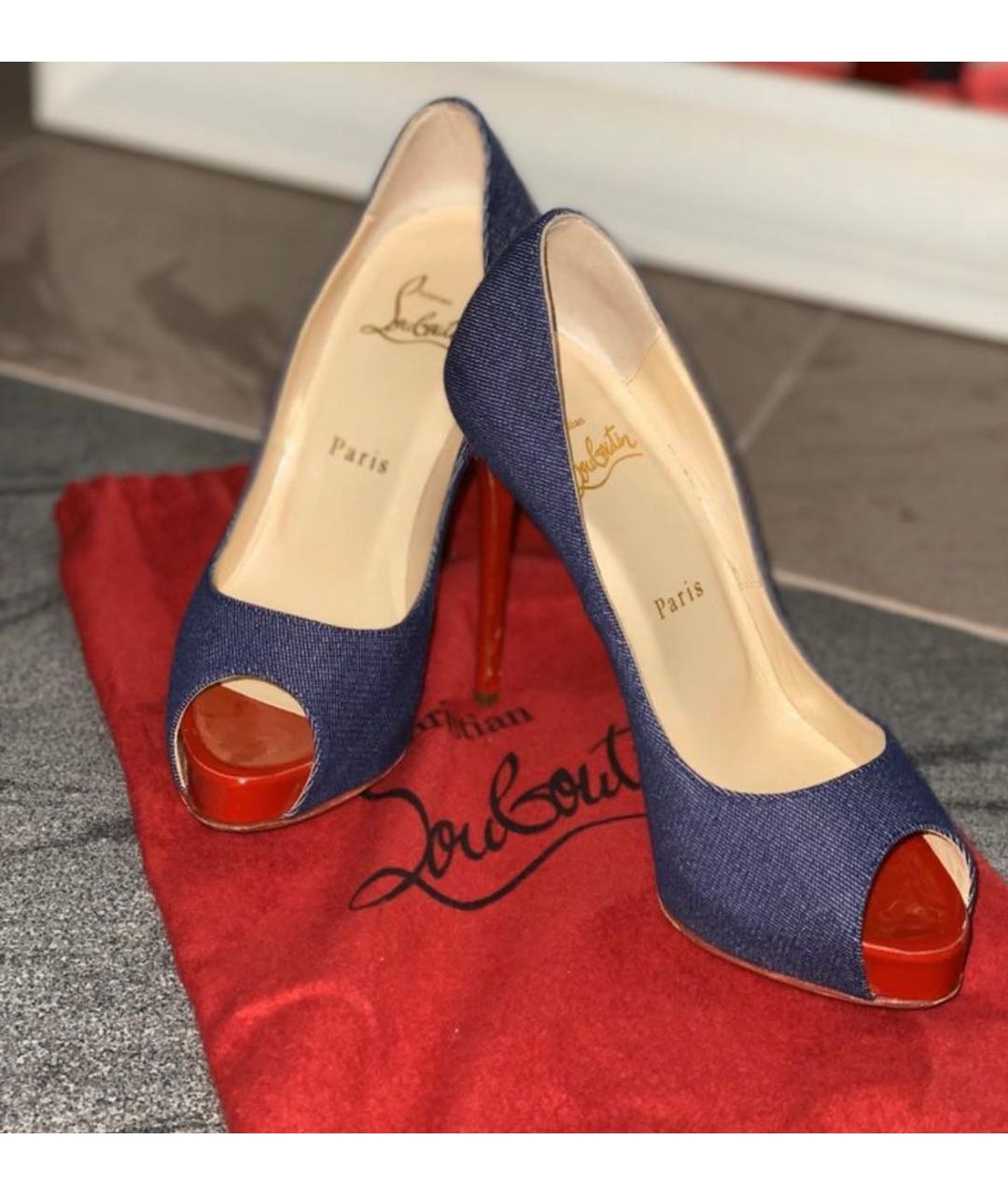 CHRISTIAN LOUBOUTIN Темно-синие текстильные туфли, фото 2