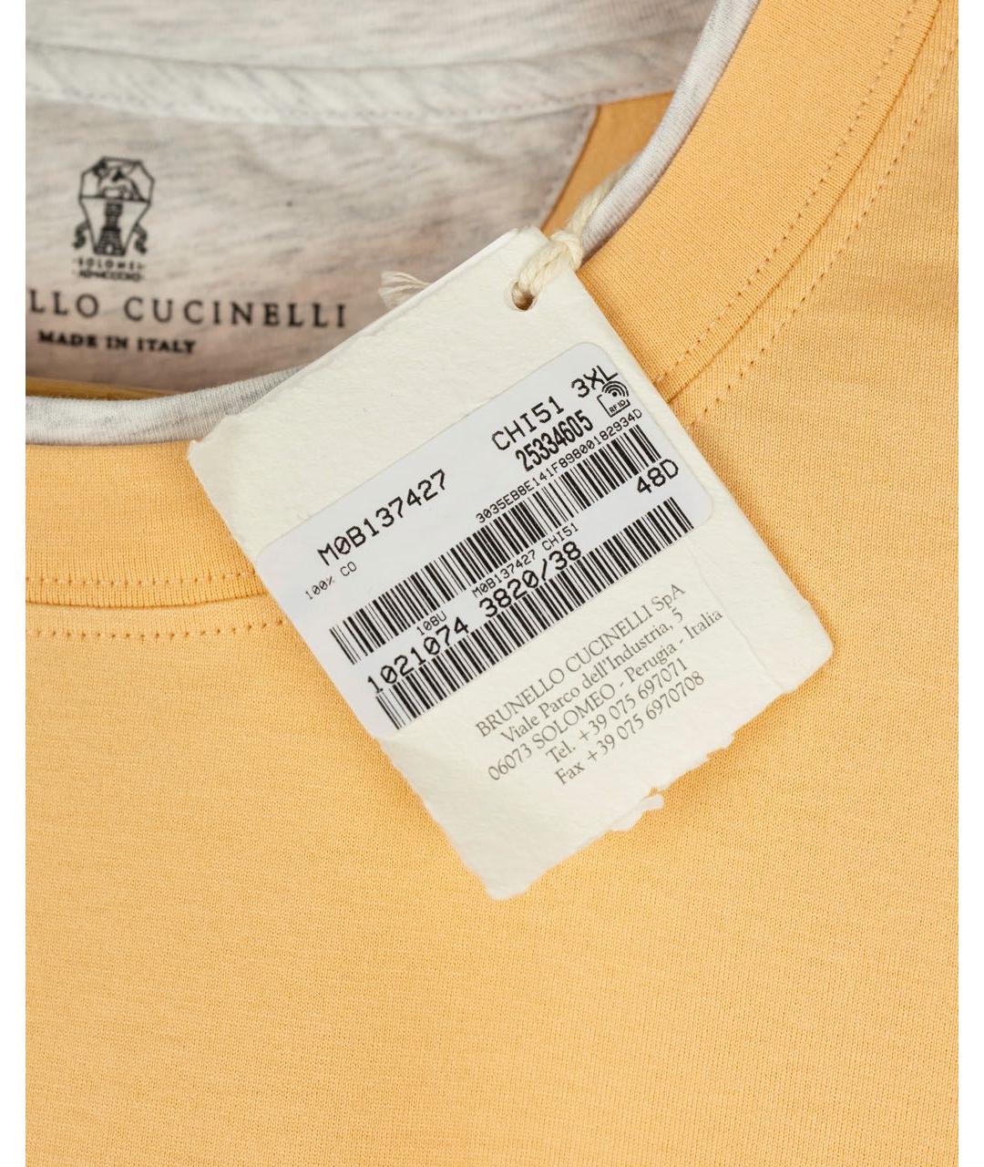 BRUNELLO CUCINELLI Желтая хлопковая футболка, фото 3
