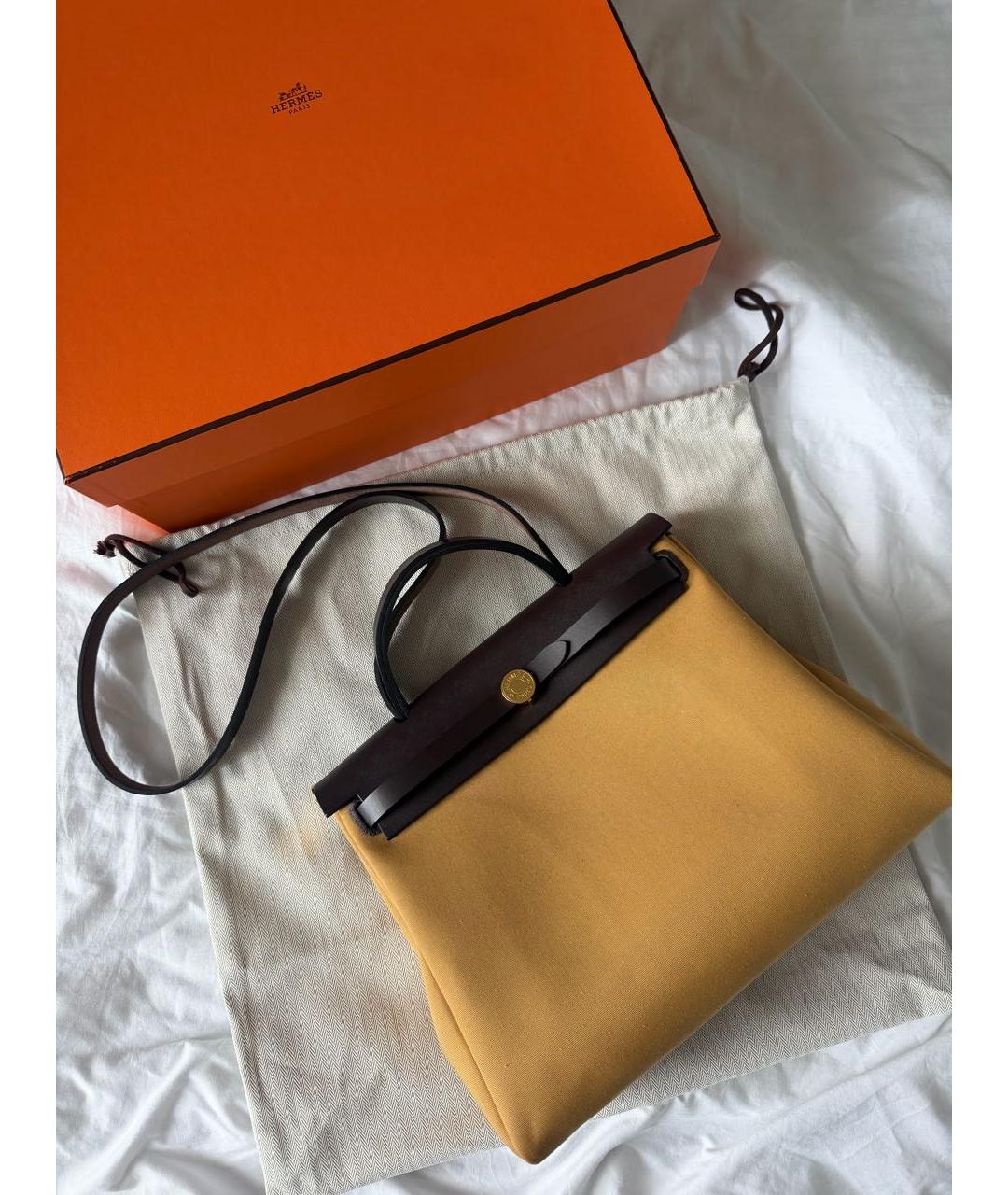 HERMES Горчичная тканевая сумка через плечо, фото 5