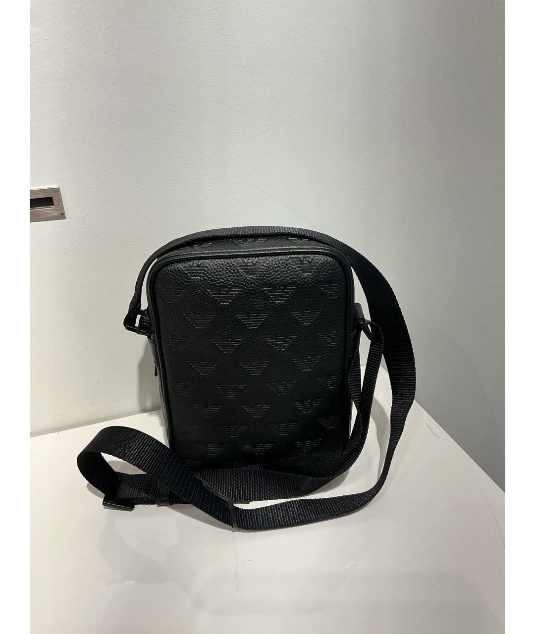 EMPORIO ARMANI Черная кожаная сумка на плечо, фото 3