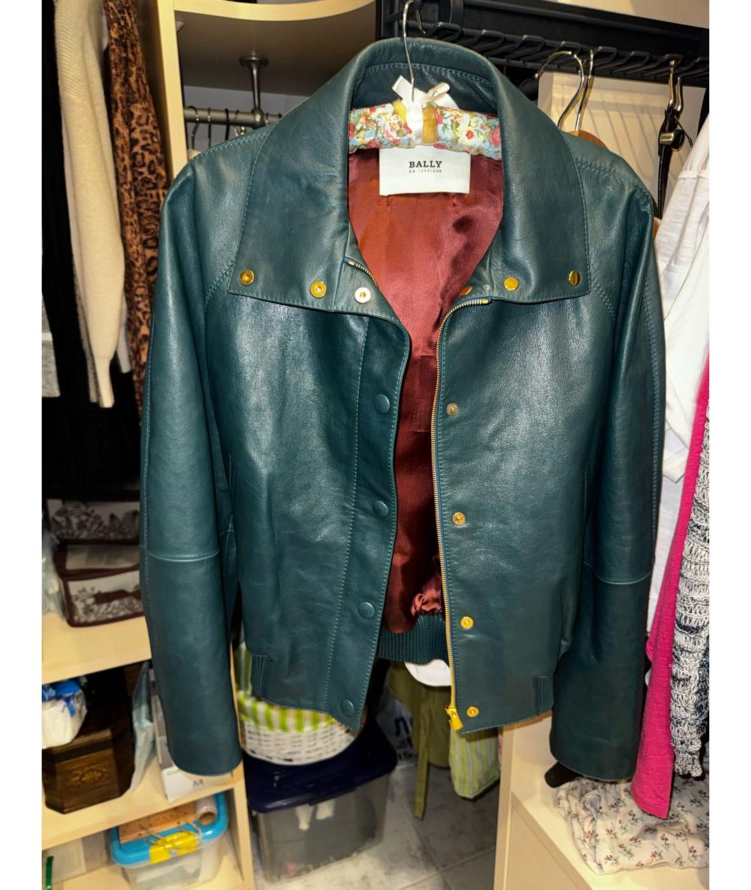 BALLY Зеленая кожаная куртка, фото 8