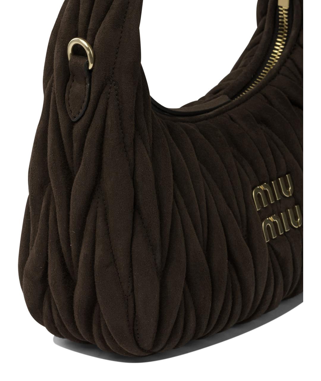 MIU MIU Коричневая замшевая сумка с короткими ручками, фото 4